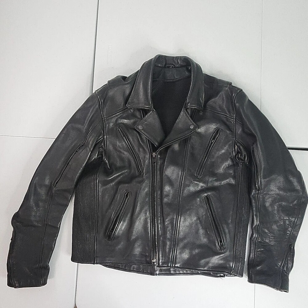 Unbranded Leather SZ 46 Large Vented/Stretch Motorcycle Riding Jacket Cafe Racer